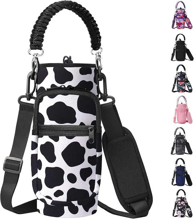 32/40/64/128 oz Neoprene Insulated Water Bottle Carrier Bag, Sling Bag Sleeve Pouch Holder with Strap & Paracord Handle and 2 Pocket for Travelling, Hiking, Camping