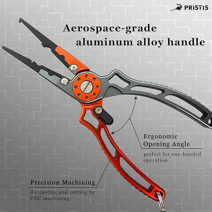 Pristis UTA II Fishing Pliers, Multi-Function Split Ring Plier Gear, Saltwater Resistant Teflon Coated Locking Hook Remover Cutter, Stainless Steel Top & Aluminum Body Tool Kit Tackle Set for Bass