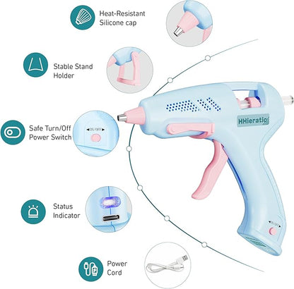 20W Portable Mini Hot Glue Gun with 30 Glue Sticks,USB - Charging,Fixed Stand-Multifunctional for School Crafts DIY Arts Gift