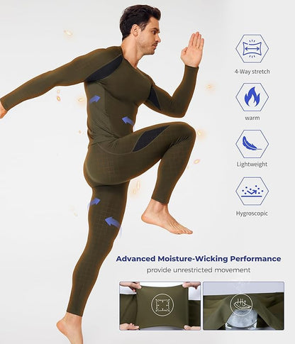 TAILONG Thermal Underwear for Men Long Johns with Fleece Lined Base Layer Hunting Gear Bottom Top for Cold Weather