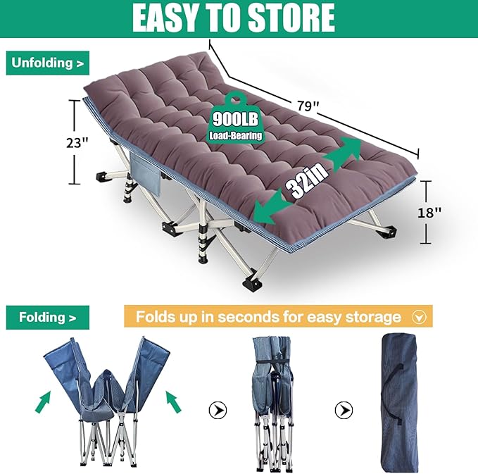 2 Pack Extra Large Cot 32" Width Camping Cot with Mattress Comfortable Sleeping cots for Adults with Carry Bag XXL Cots for Camping Bed Folding Cot Heavy Duty for Home Office Outdoor Indoor