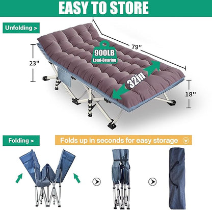 2 Pack Extra Large Cot 32" Width Camping Cot with Mattress Comfortable Sleeping cots for Adults with Carry Bag XXL Cots for Camping Bed Folding Cot Heavy Duty for Home Office Outdoor Indoor