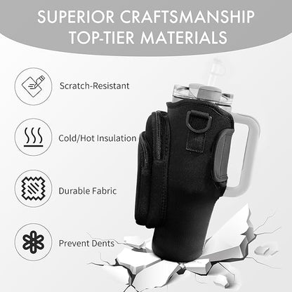 Water Bottle Carrier Bag with Phone Pocket for Stanley Cup 40/30 oz, Water Bottle Holder with Adjustable Strap& Straw Cover, Stanley Cup Accessories