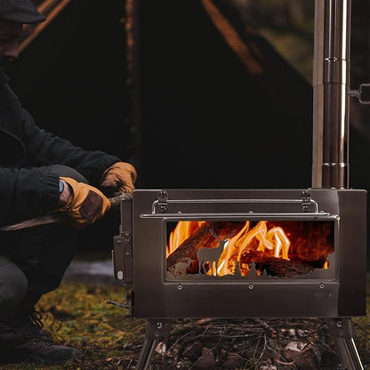 Outdoor Wood Burning Stove, Portable with Chimney Pipe for Cooking, Camping, Tent, Hiking, Fishing, Backpacking