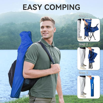Nazhura 4 Pack Outdoor Camping Chairs Folding/Foldable/Portable with Cooler Pouch, Mesh Backrest and Cup Holder Pocket(Blue, 4 Pack)