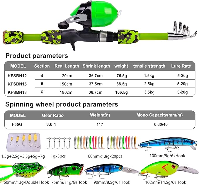 PROBEROS Kids Fishing Pole - Portable Telescopic Fishing Rod and Reel Combo Kit - Spincast Fishing Reel Casting Rods with Lures Lines Tackle Box and Bag for Boys Girls Youth Fishing