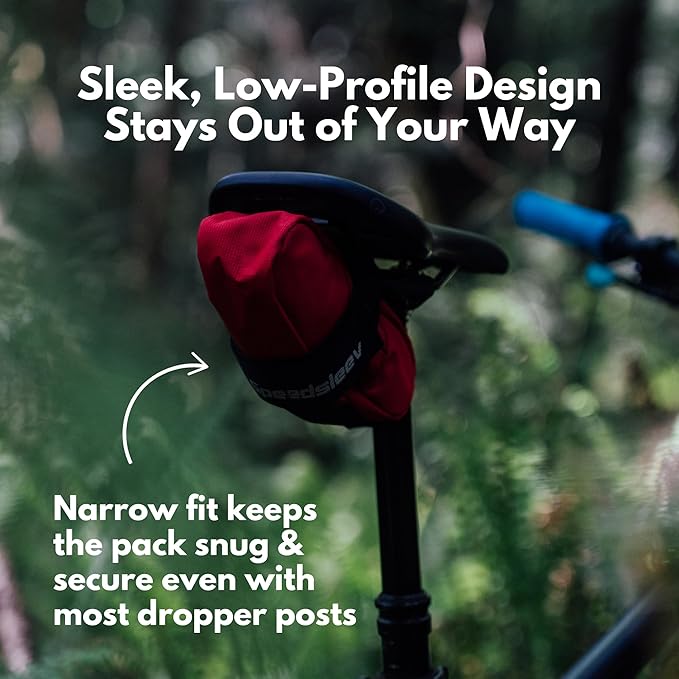 SpeedSleev Ranger Medium Bike Saddle Bag – Compact Under Seat Cycling Pack for Road, Gravel & MTB – Waterproof, Rattle-Free Tool Storage – Lightweight Bike Gear Bag with Reflective Safety Strap – Red
