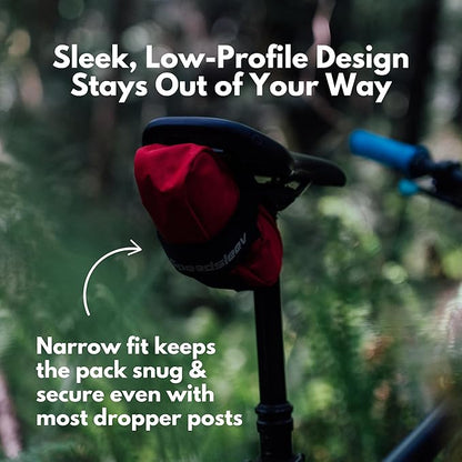 SpeedSleev Ranger Medium Bike Saddle Bag – Compact Under Seat Cycling Pack for Road, Gravel & MTB – Waterproof, Rattle-Free Tool Storage – Lightweight Bike Gear Bag with Reflective Safety Strap – Red