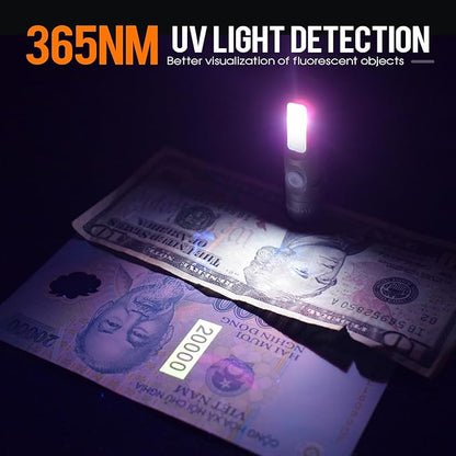 S15Pro 7075 Aluminum Keychain Flashlight Rechargeable, 750 Lumen EDC Pocket Flashlight Magnet, Mini Flashlight with Side Light 5 Modes+365nmUV for Detection Banknotes, Camping, Emergencie