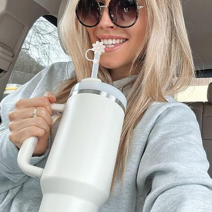 4PCS Silicone Straw Covers Toppers for Stanley Cups 30&40 Oz Tumbler Accessories Flower Straw Caps Cream Dust-Proof Reusable Straws Tips Protectors for Stanley Cup 10mm 0.4in Straws