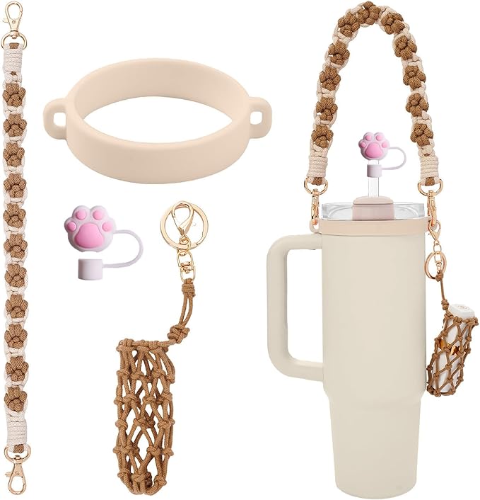 Outman Cup Accessories Set Water Bottle Holder Sling,Siliocne Straw Cover,Lipstick Holder Fits Most 16-40oz Water Bottles Compatible with Stanley Cup