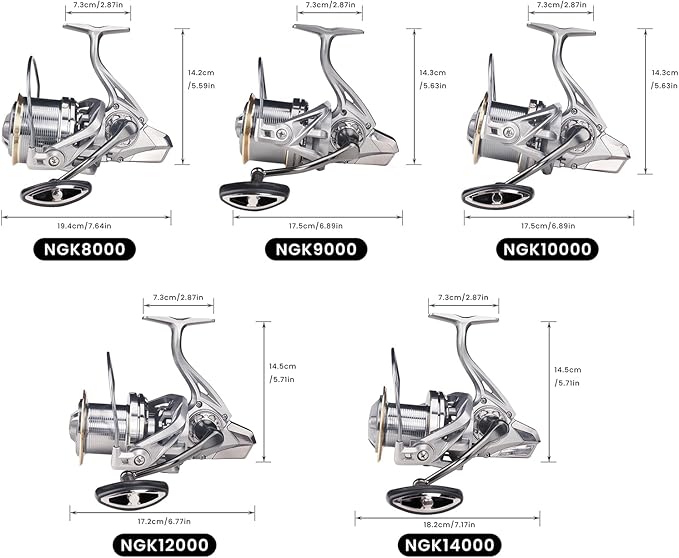 HAUT TON Spinning Reel 8000/9000/10000/12000/14000,6+1BB Metal Surf Fishing Reels,4.8:1 Gear Ratio 55lbs Drag Heavy Long Casting Inshore Saltwater Monster Fish
