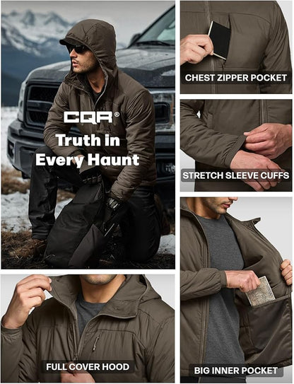 CQR Men's Lightweight Insulated Jacket, Windproof Packable Water Resistant Warm Active Coat for Hiking Work Outdoor Tactical