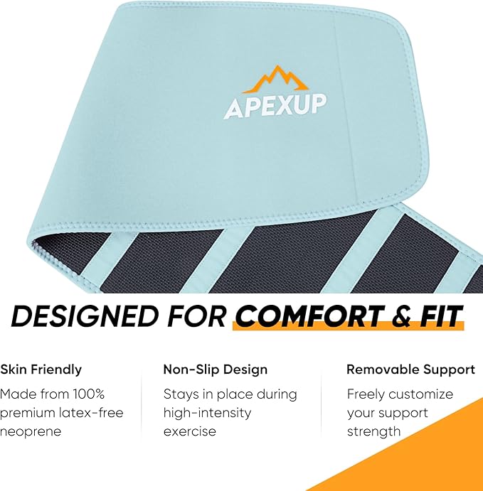 APEXUP Sweat Waist Trainer for Women and Men, Neoprene Waist Trimmer Belt Slimming Sweat Band with Removable Lumbar Support