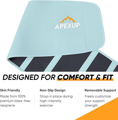 APEXUP Sweat Waist Trainer for Women and Men, Neoprene Waist Trimmer Belt Slimming Sweat Band with Removable Lumbar Support