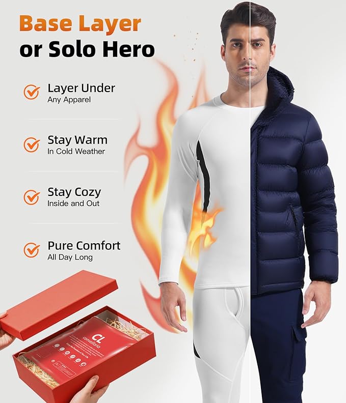 CL convallaria Mens Thermal Underwear Set with Fly Long Johns Base Layer Winter Hunting Gear Sport Top and Bottom