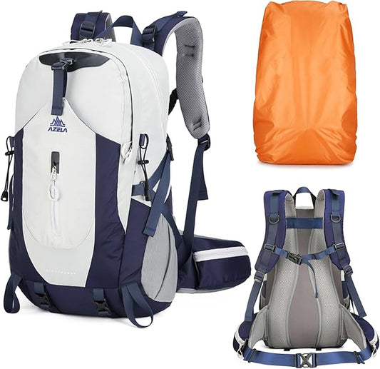 40L Hiking Backpack for Men and Women, Lightweight Waterproof Packable Camping Travel Daypack with Rain Cover (Gray & Dark Blue, 40 Liter)