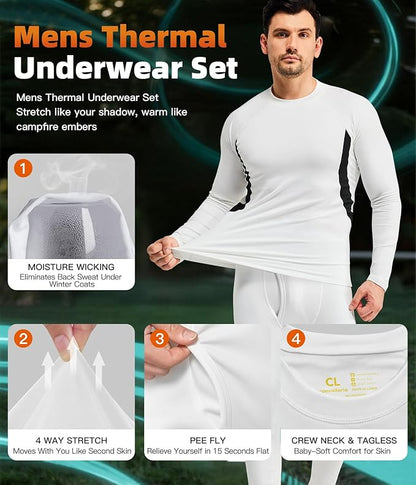 CL convallaria Mens Thermal Underwear Set with Fly Long Johns Base Layer Winter Hunting Gear Sport Top and Bottom