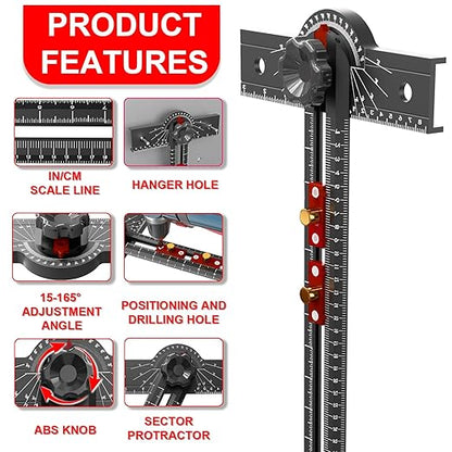 29 Inch Woodworking T Square Ruler, Aluminum Alloy, Adjustable Angle 15-165° Measurement Tool, Precision Drilling Positioning Guide for Carpentry, Drafting, Contractor, Scribe Crafting, Drywall