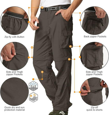 Mens Hiking Pants Convertible Quick Dry Zip Off Fishing Travel Safari Pants
