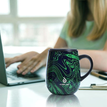 Ideus 16 oz (470 ml) Insulated Coffee Mug with Handle and Lid, Double Wall Stainless Steel Vacuum Thermal Coffee Mug, Travel Coffee Cup Thermal Cup for Home and Office (Green Zebra)