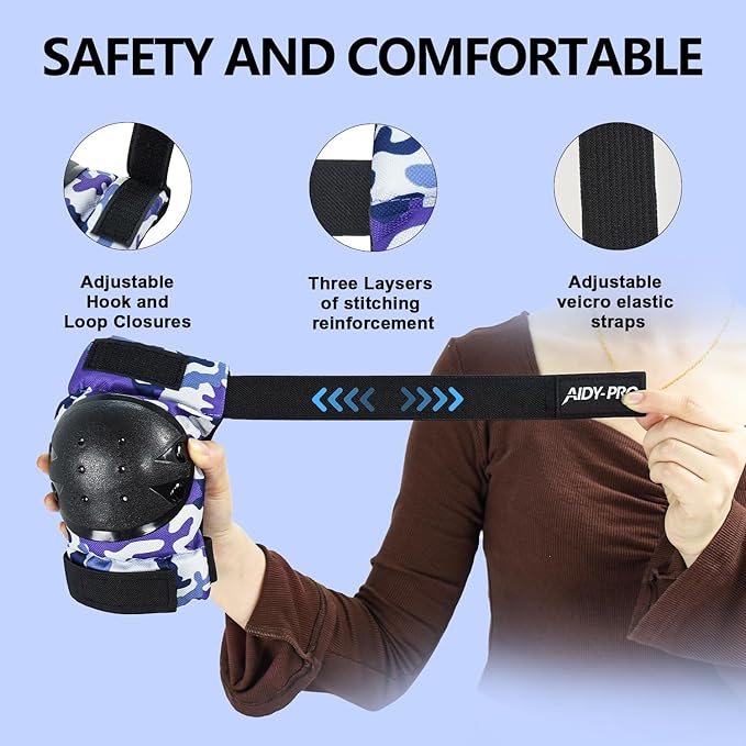 Adult/Youth/Kids Knee Pads and Elbow Pads Set Skateboard Protective Gear, 6 in 1 Knee Guards Kids Wrist Guards for Roller Skating Skateboarding Biking