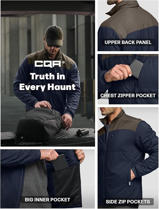 CQR Men's Lightweight Insulated Jacket, Windproof Packable Water Resistant Warm Active Coat for Hiking Work Outdoor Tactical