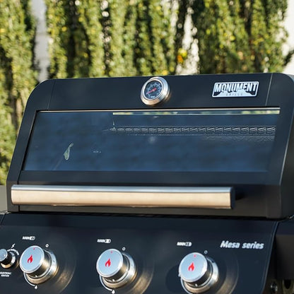 Monument Grills Outdoor Barbecue Stainless Steel 3 Burner Propane Gas Grill, 48,000 BTU Patio Garden Grill with Side Burner and Knob Controls, Mesa325 with BBQ Cover