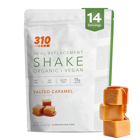 310 Nutrition Organic All-In-One Meal Replacement Shake Powder - Plant-Based Protein Smoothie Blend w/Fiber, Probiotics & Adaptogens - Low Carb, Vegan, Keto & Paleo - Caramel - 14 Servings