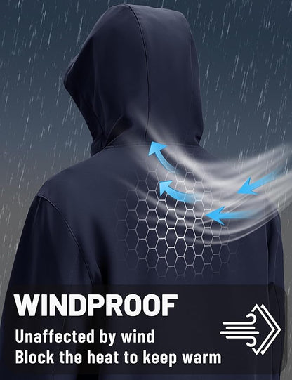 TACVASEN Men's Softshell Jacket with Hood Waterproof Tactical Fleece Coat Winter Windbreaker Lightweight Rain Jackets