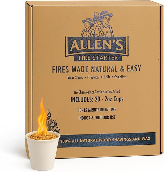 Allen's Wood Fire Starter Cups – Natural Wax & Wood Chip Firestarters for Campfires, Fire Sticks for Fireplace, Grilling & BBQ – 15 Min Burn – Clean Fire Start – Great for Travel & Hunting