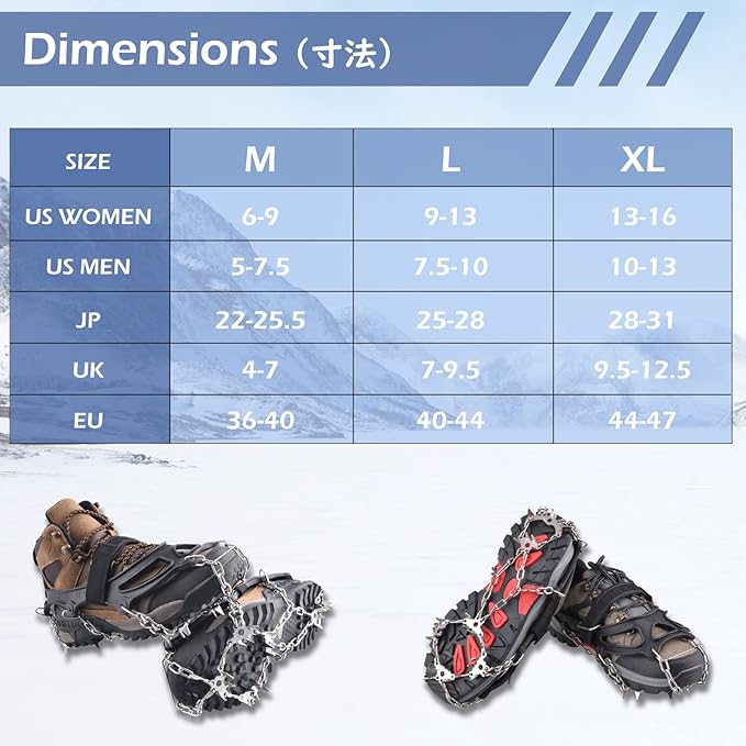 TRIWONDER Crampons for Boots Shoes Traction Ice Cleats Snow Grips Anti Slip Stainless Steel Micro Spikes for Hiking Fishing Walking Climbing Jogging Mountaineering