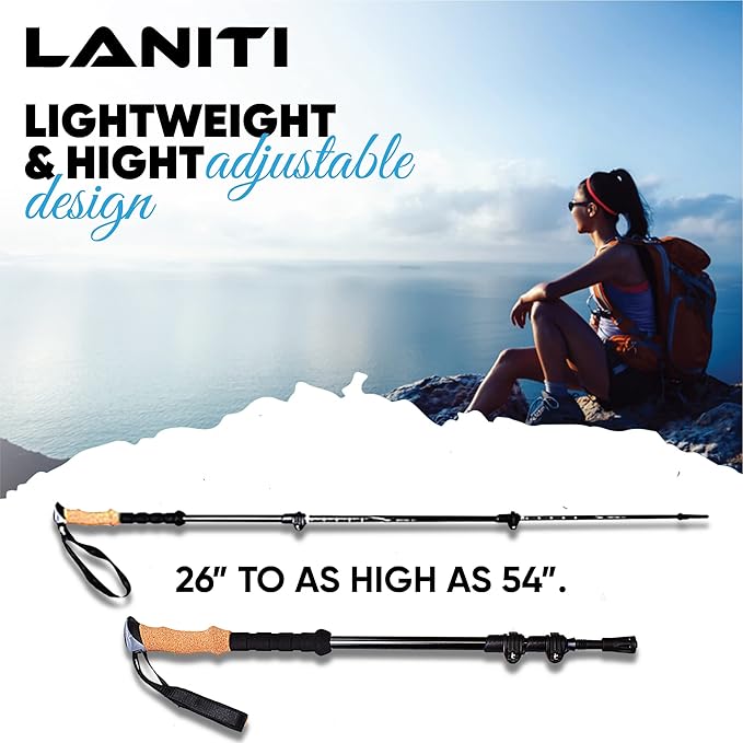 Laniti Nordic Walking Sticks – Adjustable Hiking Poles Expandable to 54" – Lightweight Trekking Poles with 10 Tips – Shock-Absorbing Carbon Fiber & Aluminum – for Men, Women