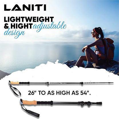 Laniti Nordic Walking Sticks – Adjustable Hiking Poles Expandable to 54" – Lightweight Trekking Poles with 10 Tips – Shock-Absorbing Carbon Fiber & Aluminum – for Men, Women