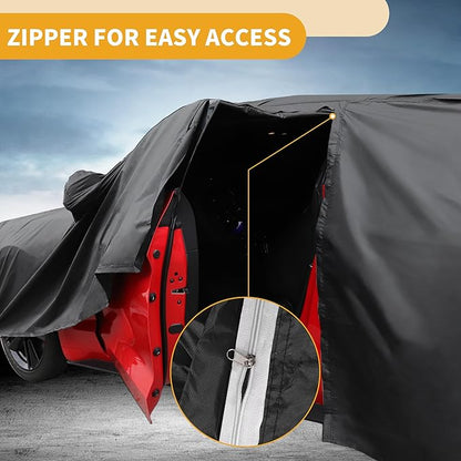 Universal Car Cover Waterproof All Weather 190T-PU, UV Sun Rain Protection, Fits for Sedan Length 199"-208", with Left Side Zipper, Black