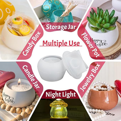 Resin Jar Molds with Lid Mushroom Silicone Mold for Epoxy Resin Casting DIY Jewelry Trinket Organizer Box, Candy Container, Planter, Candle Jars, Home Decoration Concrete Cement Mould Art Craft Gifts