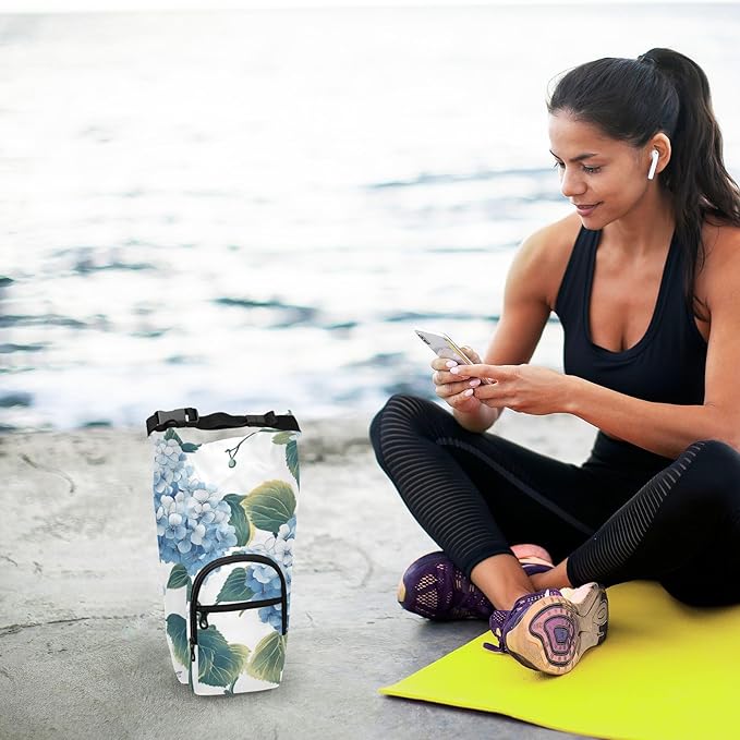 Blue Hydrangea Butterfly Water Bottle Holder with Strap Insulated Water Bottle Carrier Crossbody Bags Pouch with Phone Pocket for Travel Gym Hiking Walking Running