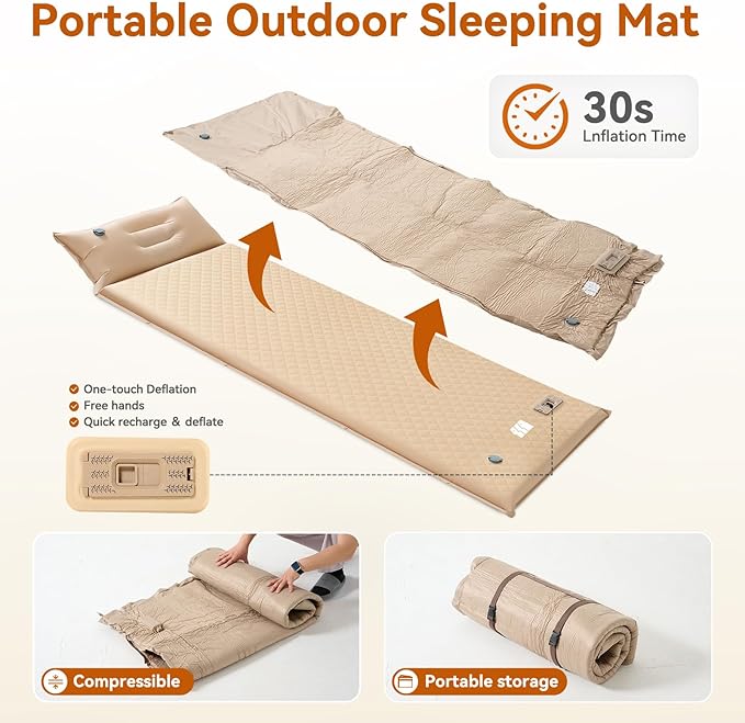 Sleeping Pad for Camping,3.14" Thick Memory Foam Self Inflating Mattress with Pillow and Built-in Electric Pump,4-Season Adult for Travel/Tent/Car