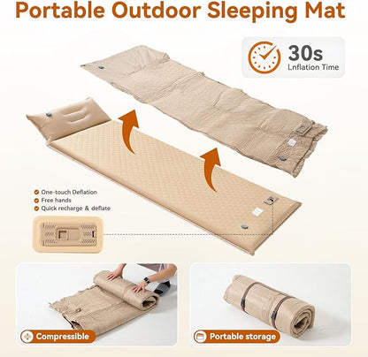 Sleeping Pad for Camping,3.14" Thick Memory Foam Self Inflating Mattress with Pillow and Built-in Electric Pump,4-Season Adult for Travel/Tent/Car