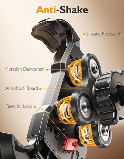 Bike Phone Holder, [Vibration Damper] [Tool-Free] Motorcycle Phone Mount, [Silicone Cushion] Handlebar Mount with Security Lock Compatible with iPhone, Samsung and 4.7-6.9'' Devices