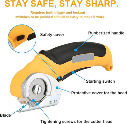 Cordless Electric Scissors 4.2V Fabric Scissors With Safety Lock Rotary Cutter Rechargeable Powerful Fabric Cutter With Blades Multi-Cutting Tools For Cardboard Carpet Leather