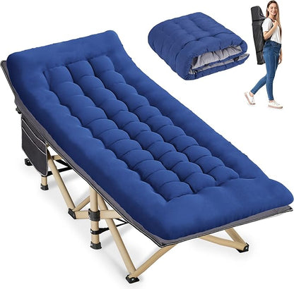 Folding Camping Cot for Sleeping, Portable Cots for Adults, Heavy Duty Cot Bed 550LBS(Max Load), Extra Wider Cots with Large Pocket for Outdoor, Office, Beach