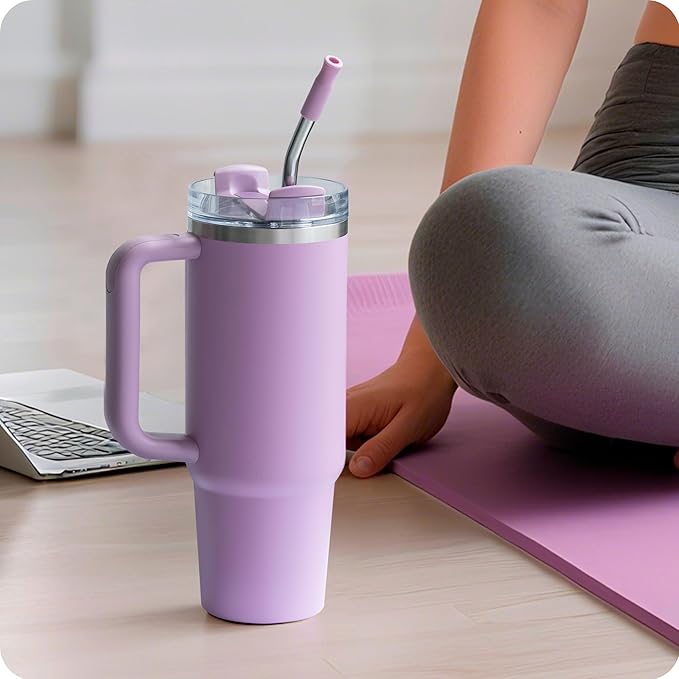 Reusable Stainless Steel Straws with Silicone Tip for Stanley 30oz, Metal Drinking Straws for 30oz Tumbler,3 Bent Tubes & 6 Tips& 1 Cleanr Brush (Vivid Violet)