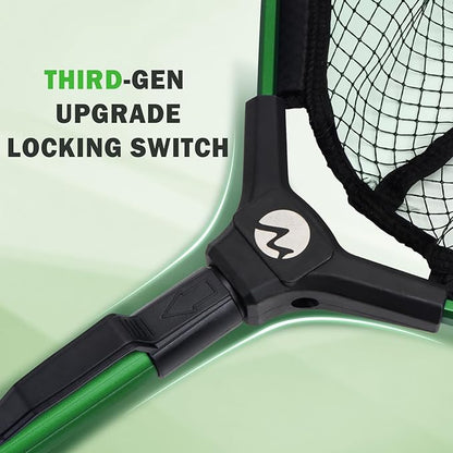 Floating Fishing Net Fish Landing Net, Fishing Nets for Fish, Kayak Fishing Net with Third-gen Upgrade Locking Switch - Lightweight Rubber Coated Fish Net for Easy Catch & Release