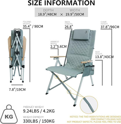 Reclining Camping Chair, Heavy Duty Folding Chairs with 4-Stage Adjustable High Back for Adults, Compact Foldable Outdoor Patio Reclining Chair with Storage Bag (Cyan, 1 Pack)