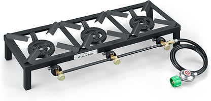 Propane Triple Burner Angle Iron Camp Stove with CSA Listed Regulator and 4ft Hose (SA3200)