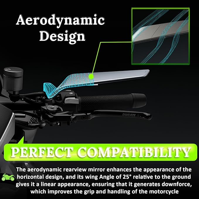Motorcycle Rear View Mirrors, Stealth Wind Wing Side Mirrors Compatible with 2025 Kawasaki Z400 Z650 Z900 Z1000 Duke 125 200 250 390 690 790 1290 MT03 MT07 MT09 MT10 etc(Anti-glare)