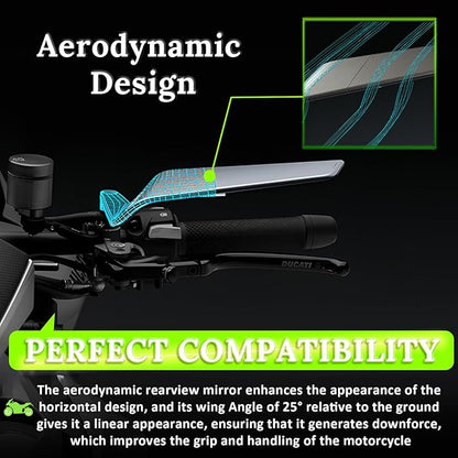 Motorcycle Rear View Mirrors, Stealth Wind Wing Side Mirrors Compatible with 2025 Kawasaki Z400 Z650 Z900 Z1000 Duke 125 200 250 390 690 790 1290 MT03 MT07 MT09 MT10 etc(Anti-glare)