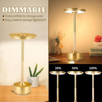 Rechargeable Cordless LED Table Lamps Touch Sensor Light, 3-Levels Portable Dimming Wireless Battery Operated Lamp，Nightstand Lamp/Night Light/Restaurant Table/Outdoor/Coffee/Bar (Gold)