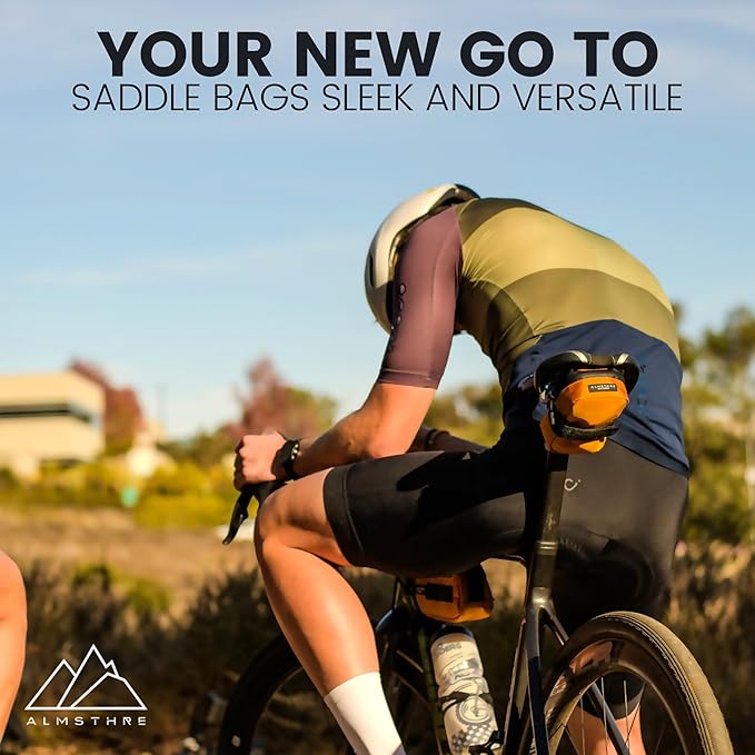 ALMSTHRE Compact Bike Saddle Bag – California Gold | 0.3L Bike Seat Bag (3" x 4.25" x 1.25") | Water-Resistant Ripstop, Waterproof Zipper, Internal Pocket | Durable Under Seat Storage